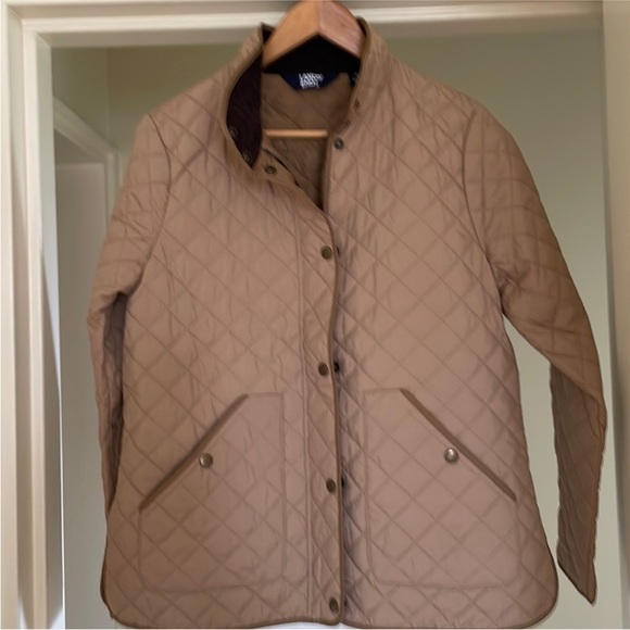 Lands' End Jackets & Blazers - Lands End Beige Tan Lightweight Quilted Barn Riding Jacket Zipper Snap Small